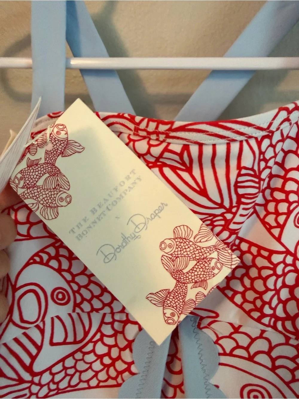 The Beaufort Bonnet Company x Dorothy Draper Red & White Fish Print Swimsuit